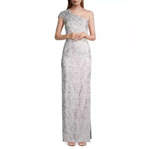 Aidan Mattox Metallic Silver One Shoulder Gown size 0